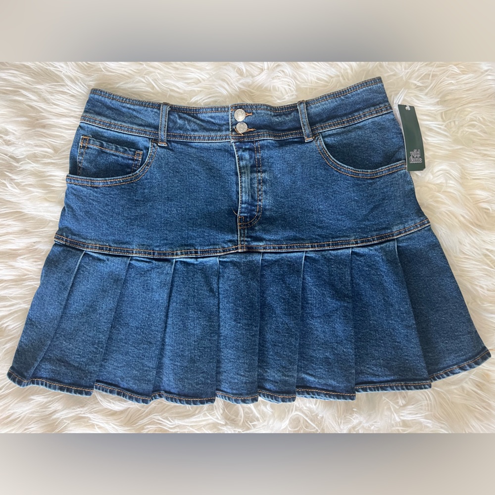 NWT Wild Fable Ruffle Pleated Jean Skirt
